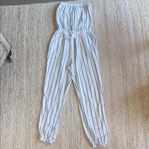 XXI Forever 21 Strapless Stripe Tie Jumpsuit S